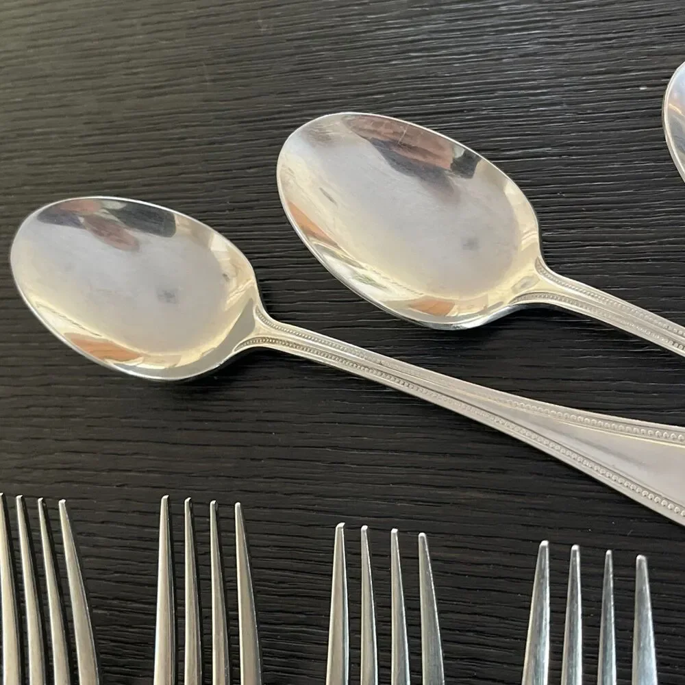 Set of 11 Pieces of Wallace Silver Continental Bead 18/10 Spoons Forks